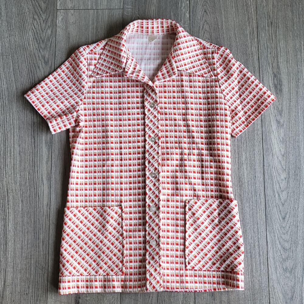 Vintage 70s Button Down Polyester Collared Marcia Brady Shirt Size 8/Small